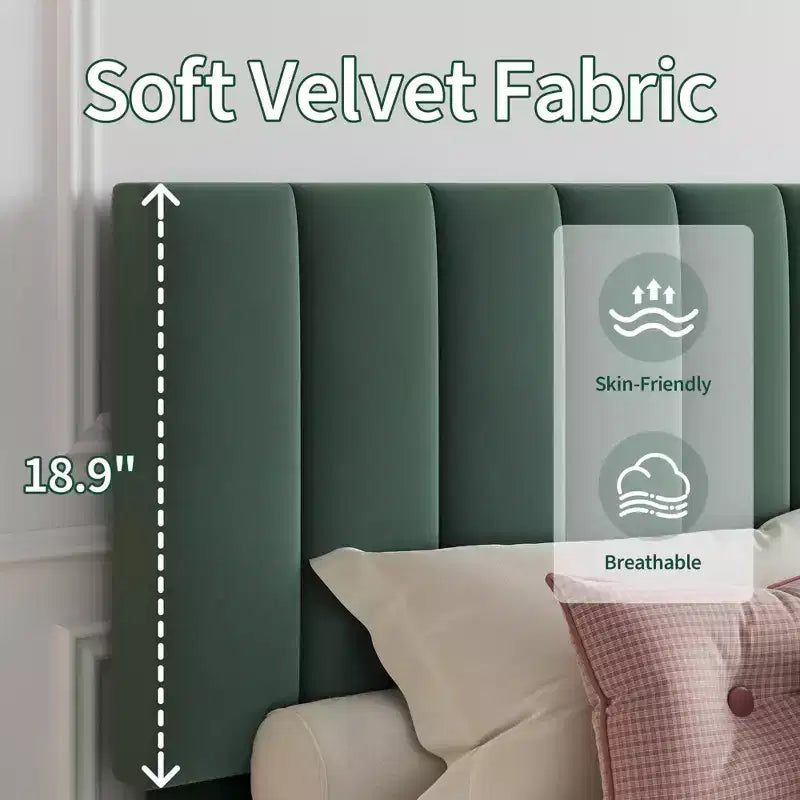 Queen Size Bed Frame with Adjustable Vertical Channel Tufted Headboard, No Box Spring Needed, Easy Assembly