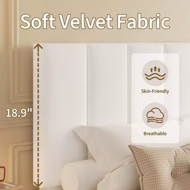 Queen Size Bed Frame with Adjustable Vertical Channel Tufted Headboard, No Box Spring Needed, Easy Assembly