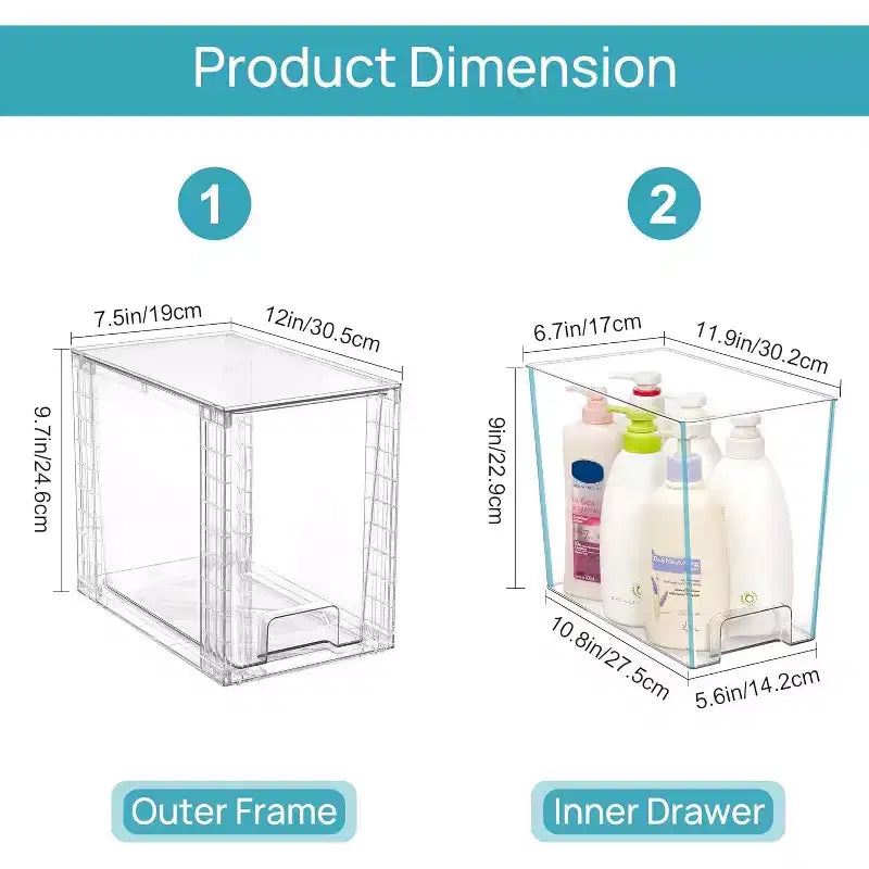 Vtopmart 4 Pack 9.7 Clear Plastic Stackable Storage Drawers,for Skincare, Bathroom Supplies,Ideal for Cabinet,Undersink,Vanity,Kitchen,Pantry