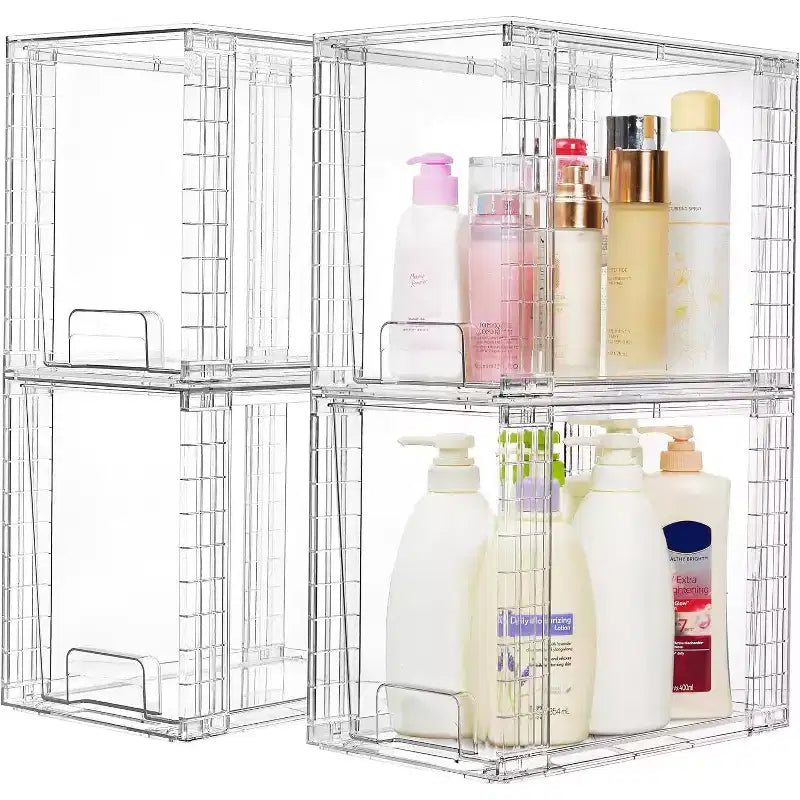 Vtopmart 4 Pack 9.7 Clear Plastic Stackable Storage Drawers,for Skincare, Bathroom Supplies,Ideal for Cabinet,Undersink,Vanity,Kitchen,Pantry