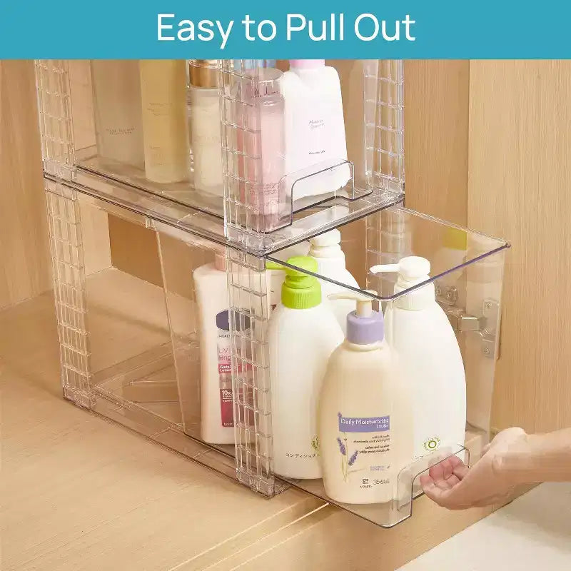 Vtopmart 4 Pack 9.7 Clear Plastic Stackable Storage Drawers,for Skincare, Bathroom Supplies,Ideal for Cabinet,Undersink,Vanity,Kitchen,Pantry