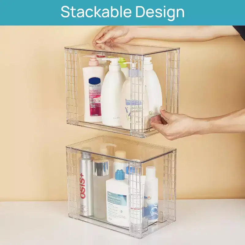 Vtopmart 4 Pack 9.7 Clear Plastic Stackable Storage Drawers,for Skincare, Bathroom Supplies,Ideal for Cabinet,Undersink,Vanity,Kitchen,Pantry
