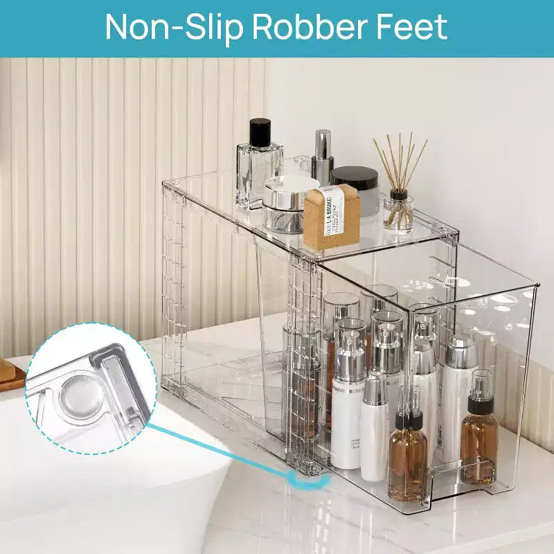 Vtopmart 4 Pack 9.7 Clear Plastic Stackable Storage Drawers,for Skincare, Bathroom Supplies,Ideal for Cabinet,Undersink,Vanity,Kitchen,Pantry