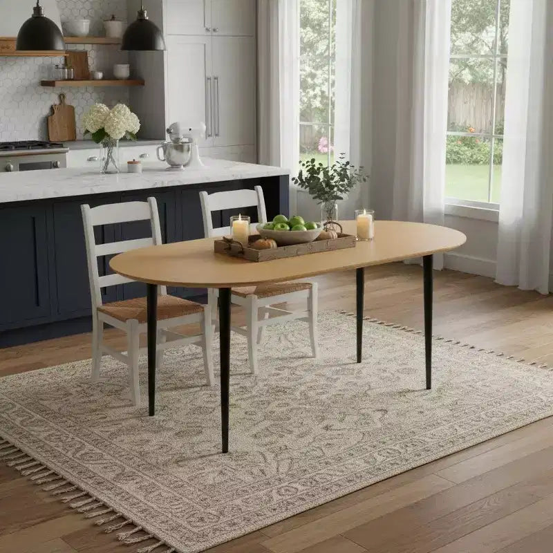 HomeRoots 67 Natural and Black Solid Wood Oval Dining Table