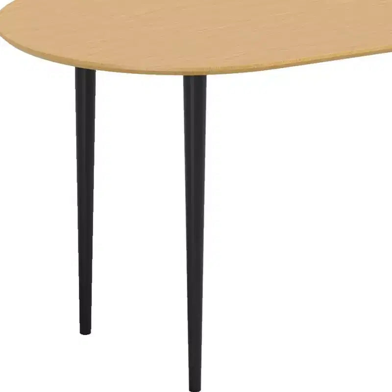 HomeRoots 67 Natural and Black Solid Wood Oval Dining Table
