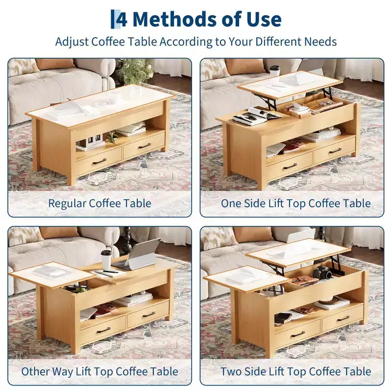 Wood Coffee Table - Adjustable Coffee Table, Height Adjustable Coffee Table, Modern Coffee Table, Stylish Coffee Table