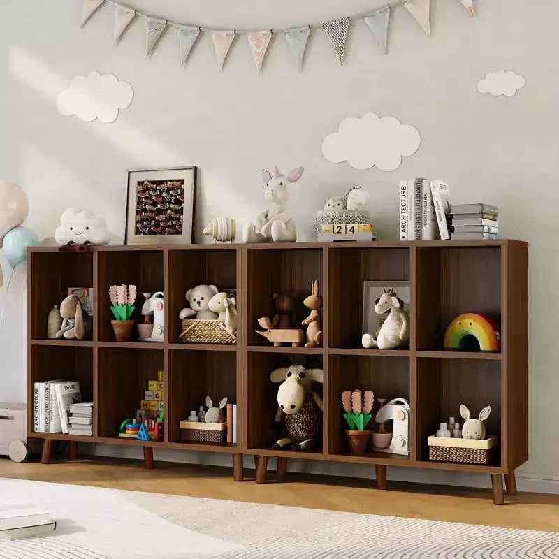 Étagère 6 niveaux de style Mid-Century, Rangement rustique avec pieds anti-basculement, Organiseur rétro pour salon, bureau à domicile