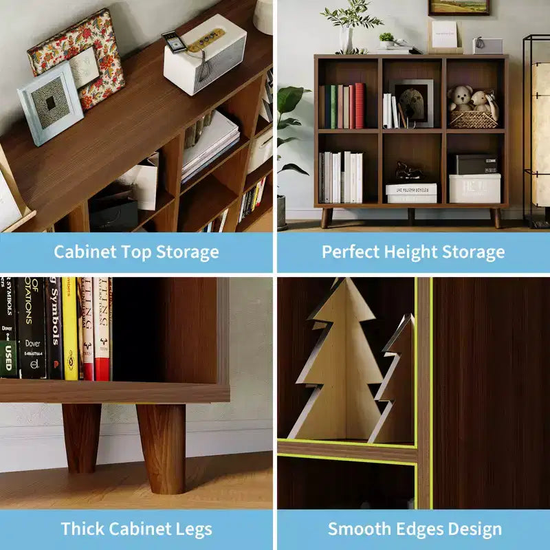 Étagère 6 niveaux de style Mid-Century, Rangement rustique avec pieds anti-basculement, Organiseur rétro pour salon, bureau à domicile