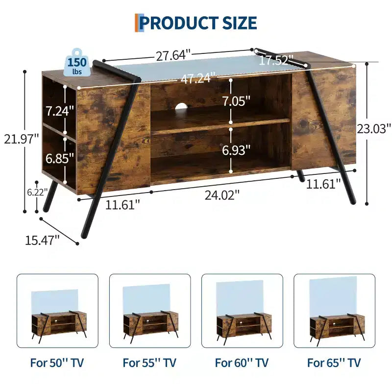 Modern Farmhouse TV Stand for 50-70 TVs  Wood Entertainment Center with Adjustable Open Shelves, U-Shaped Metal Legs  for Living Room, Bedroom