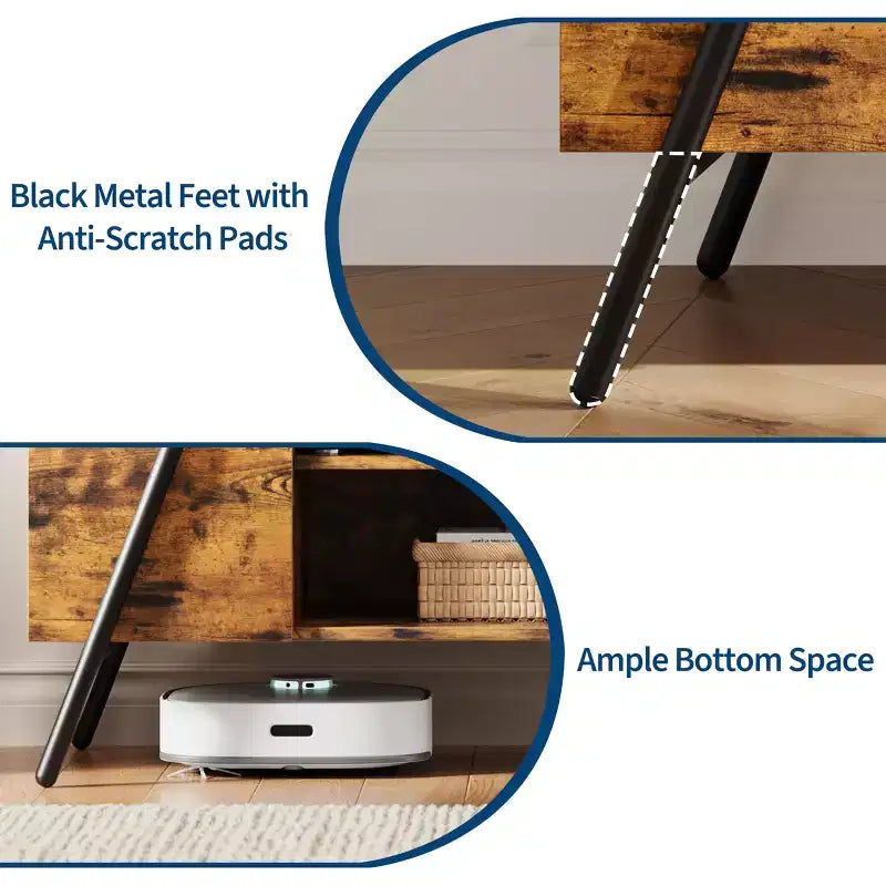 Modern Farmhouse TV Stand for 50-70 TVs  Wood Entertainment Center with Adjustable Open Shelves, U-Shaped Metal Legs  for Living Room, Bedroom