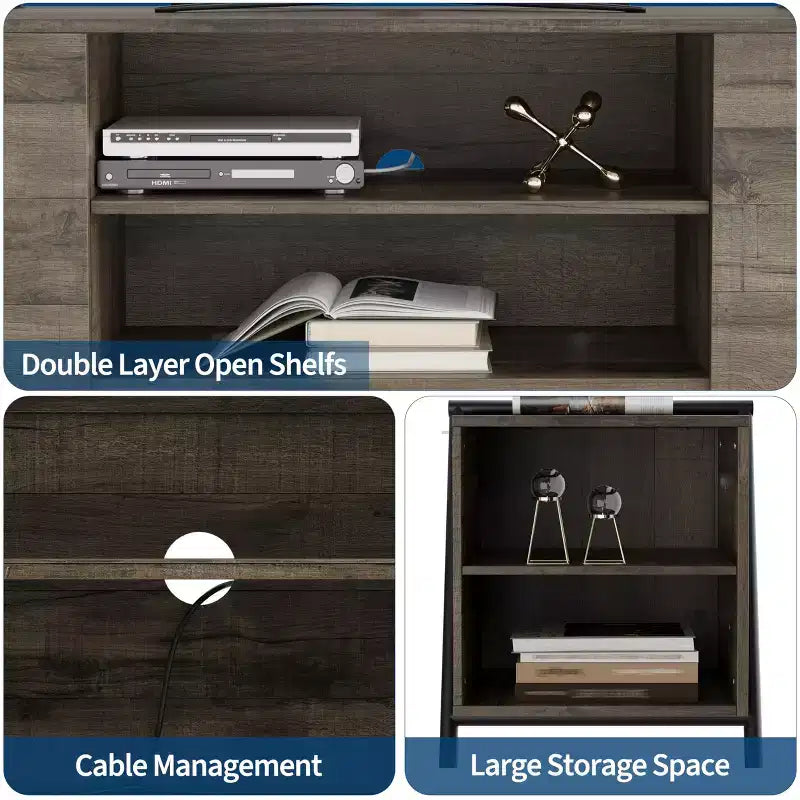 Modern Farmhouse TV Stand for 50-70 TVs  Wood Entertainment Center with Adjustable Open Shelves, U-Shaped Metal Legs  for Living Room, Bedroom