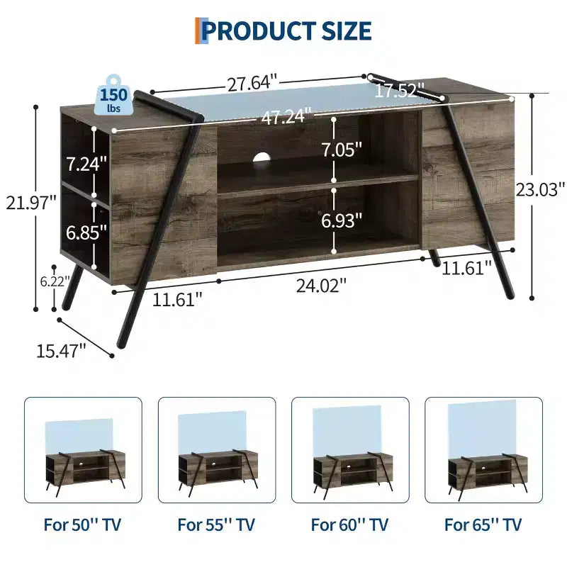 Modern Farmhouse TV Stand for 50-70 TVs  Wood Entertainment Center with Adjustable Open Shelves, U-Shaped Metal Legs  for Living Room, Bedroom