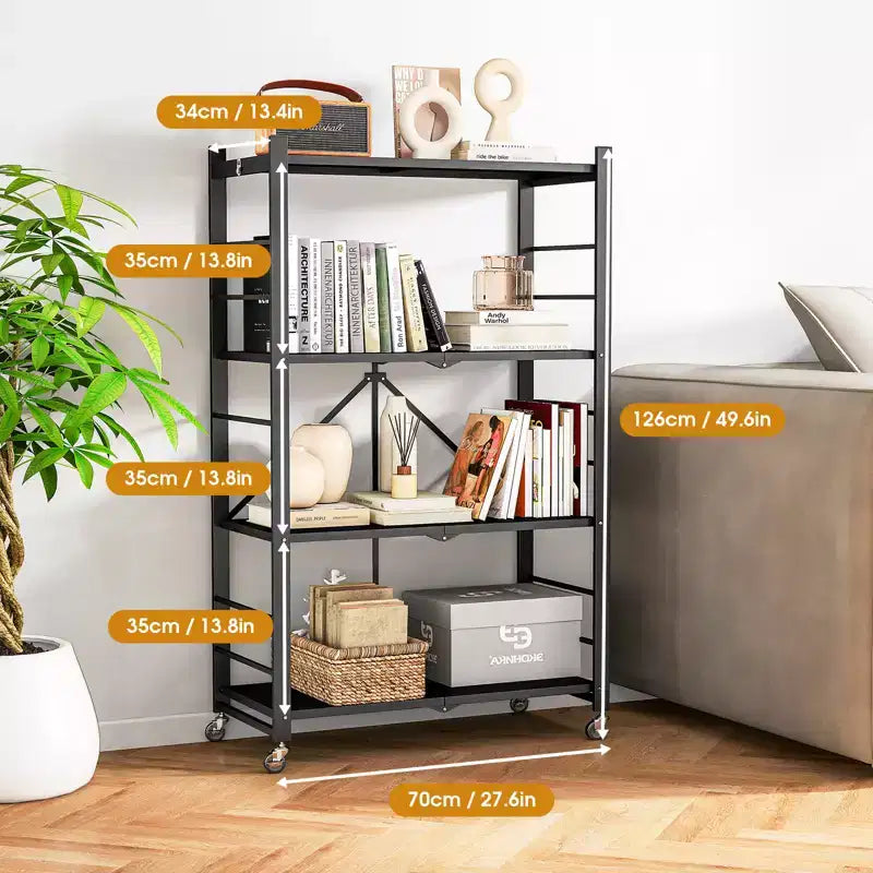 SUGIFT 4-Tier Foldable Metal Shelf with Wheels
