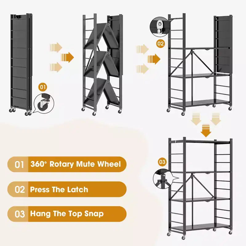 SUGIFT 4-Tier Foldable Metal Shelf with Wheels