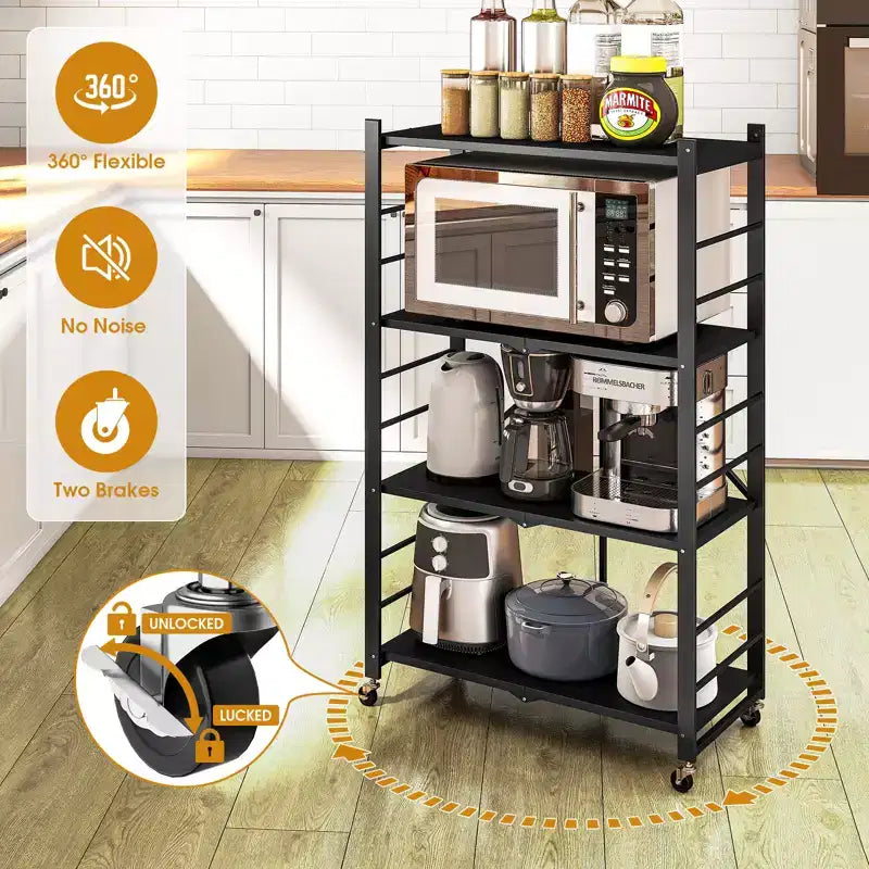 SUGIFT 4-Tier Foldable Metal Shelf with Wheels
