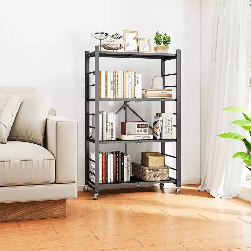 SUGIFT 4-Tier Foldable Metal Shelf with Wheels