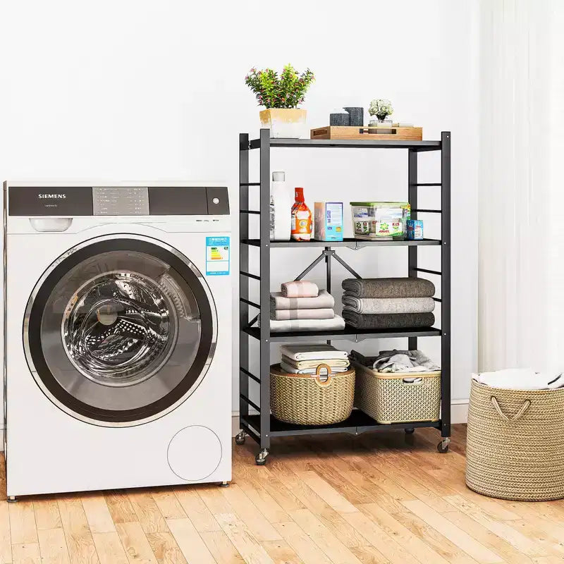 SUGIFT 4-Tier Foldable Metal Shelf with Wheels