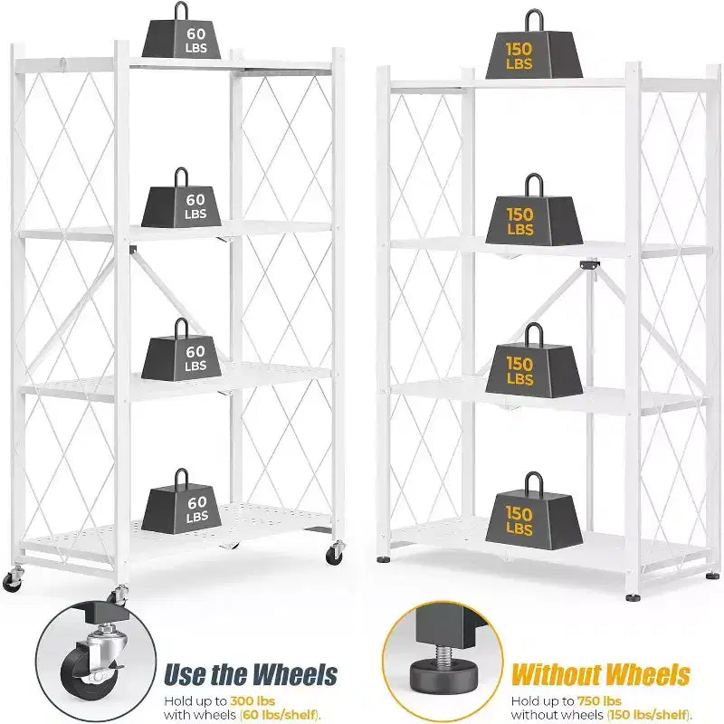 SUGIFT 4-Tier Foldable Metal Shelf with Wheels