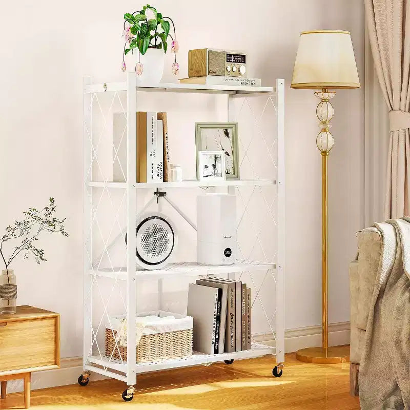 SUGIFT 4-Tier Foldable Metal Shelf with Wheels