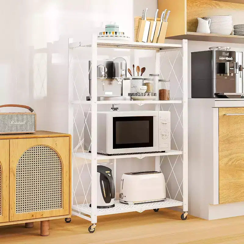SUGIFT 4-Tier Foldable Metal Shelf with Wheels
