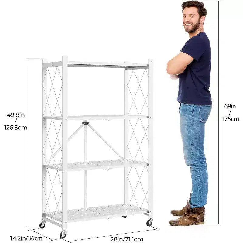 SUGIFT 4-Tier Foldable Metal Shelf with Wheels