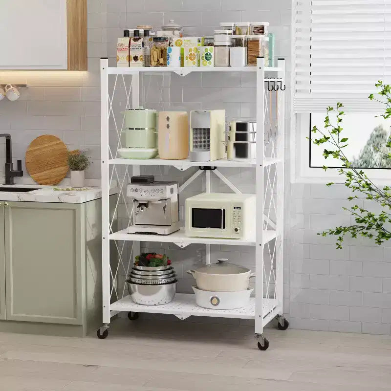 SUGIFT 4-Tier Foldable Metal Shelf with Wheels