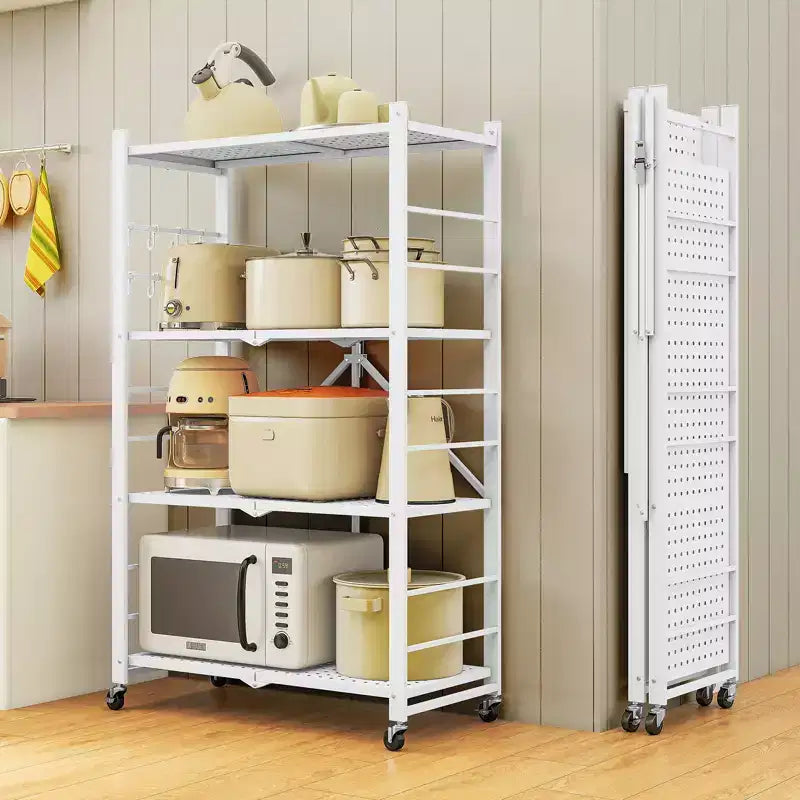 SUGIFT 4-Tier Foldable Metal Shelf with Wheels