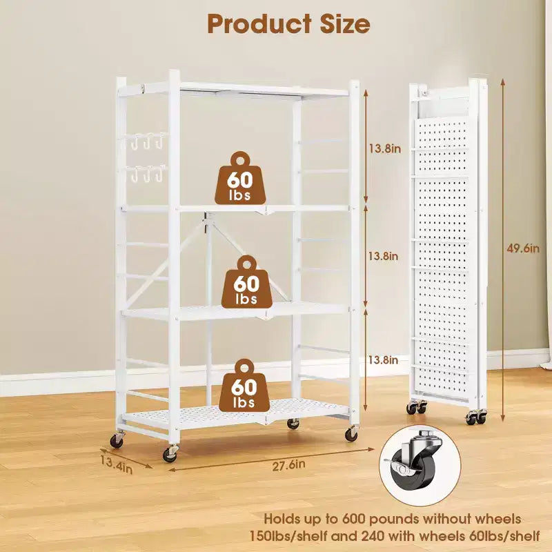 SUGIFT 4-Tier Foldable Metal Shelf with Wheels