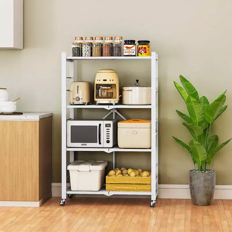 SUGIFT 4-Tier Foldable Metal Shelf with Wheels