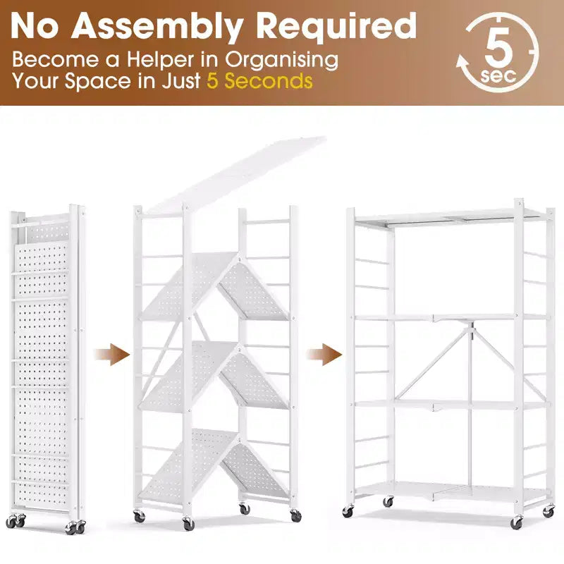 SUGIFT 4-Tier Foldable Metal Shelf with Wheels