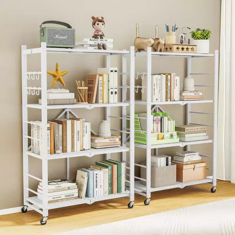 SUGIFT 4-Tier Foldable Metal Shelf with Wheels