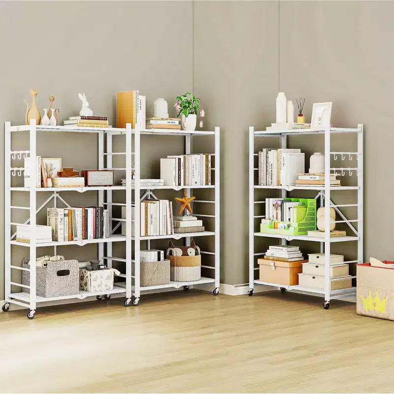 SUGIFT 4-Tier Foldable Metal Shelf with Wheels
