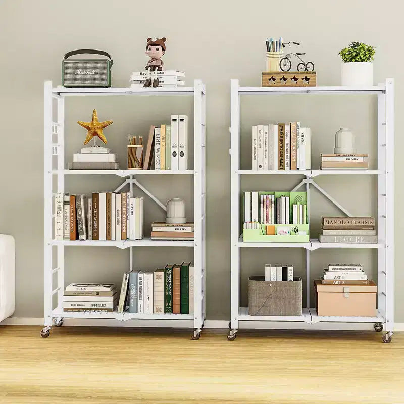 SUGIFT 4-Tier Foldable Metal Shelf with Wheels
