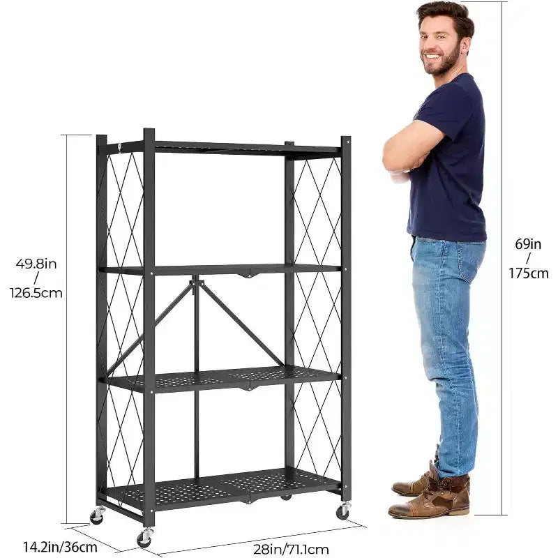 SUGIFT 4-Tier Foldable Metal Shelf with Wheels