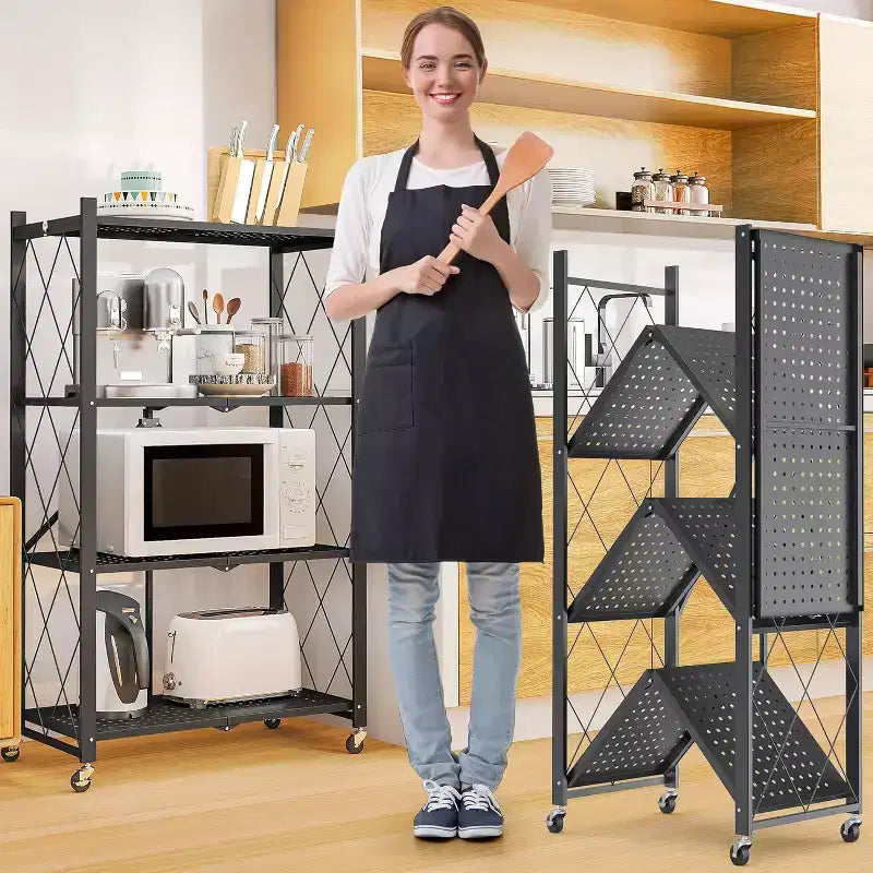 SUGIFT 4-Tier Foldable Metal Shelf with Wheels