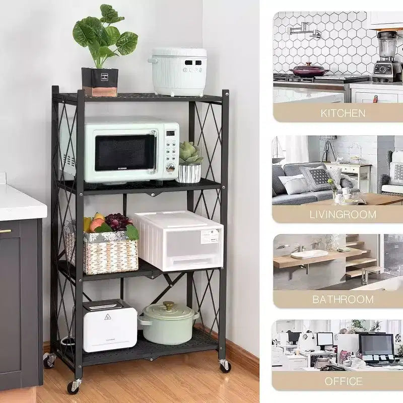 SUGIFT 4-Tier Foldable Metal Shelf with Wheels