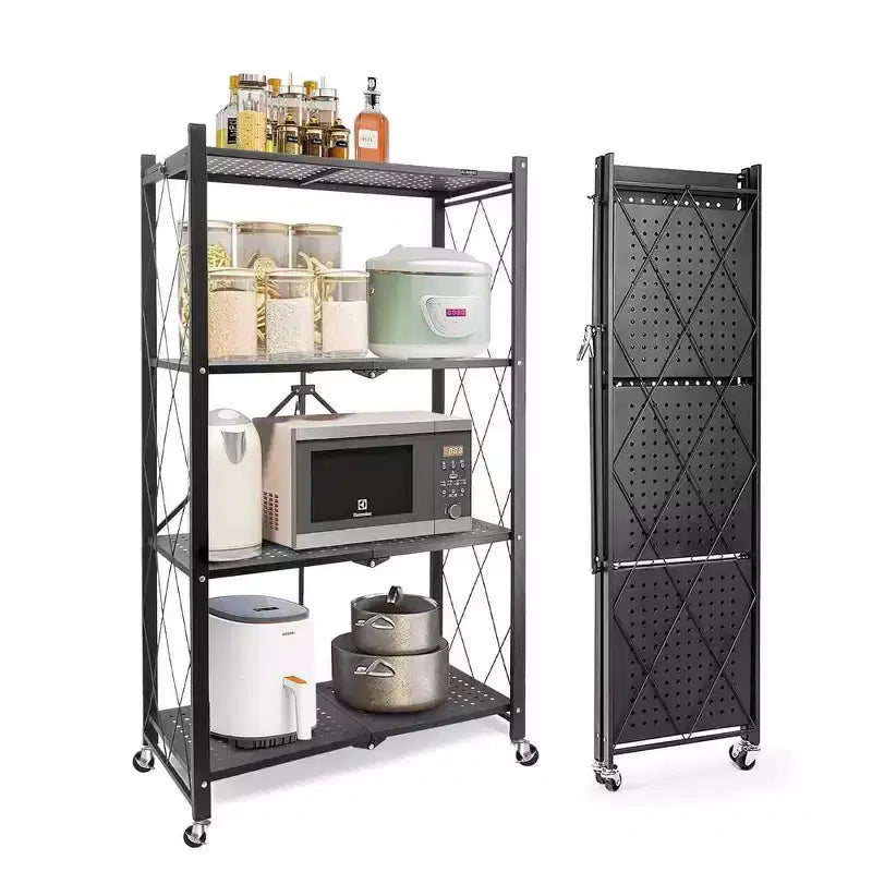 SUGIFT 4-Tier Foldable Metal Shelf with Wheels