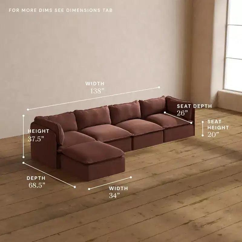 Anabei Modular Washable 4-Seater Sofa Sectional | Deluxe+ Seat & Cloud Pillow