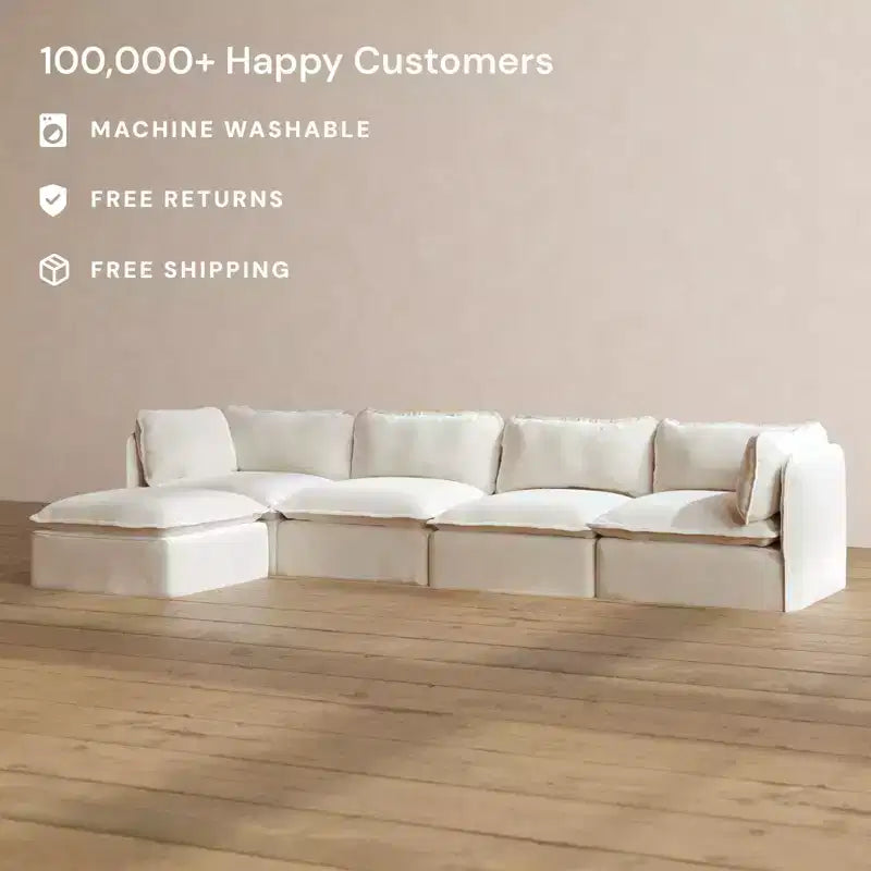 Anabei Modular Washable 4-Seater Sofa Sectional | Deluxe+ Seat & Cloud Pillow