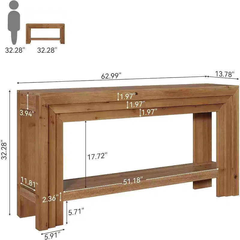 Lantine 63-Inch Solid Wood Console Table, 2-Tier Entryway Table with Storage Shelf, Farmhouse Behind Couch Table for Living Room, Hallway