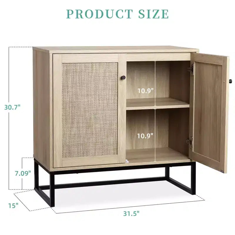 Set of 2 Storage Cabinet with Rattan Doors, Rattan Sideboard Buffet Console Table for Living Room/Entryway/Kitchen/Dining Room