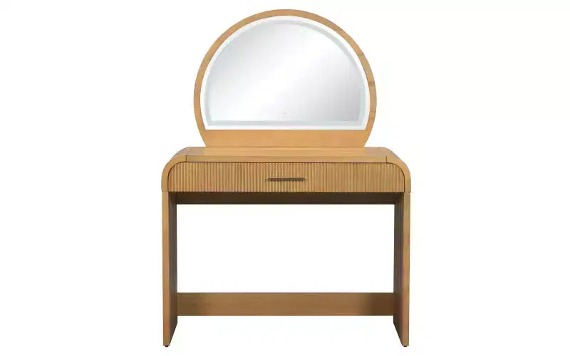 39-Inch Elegant Corner Makeup Vanity Desk with Lighted Mirror, Organized Storage for Bedroom, Natural Finish, Dimmable Lighting