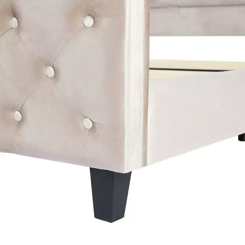 Whisen 43.3 King Sleigh Platform Bed Frame with Wingback Headboard, Scroll Footboard, Button Tufted Velvet, Rust-Resistant Hardware, Easy Assembly