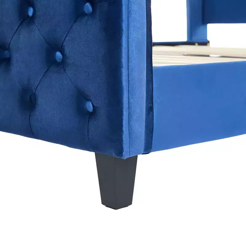 Whisen 43.3 King Sleigh Platform Bed Frame with Wingback Headboard, Scroll Footboard, Button Tufted Velvet, Rust-Resistant Hardware, Easy Assembly