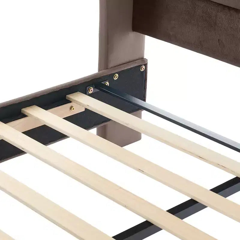 Whisen 43.3 King Sleigh Platform Bed Frame with Wingback Headboard, Scroll Footboard, Button Tufted Velvet, Rust-Resistant Hardware, Easy Assembly