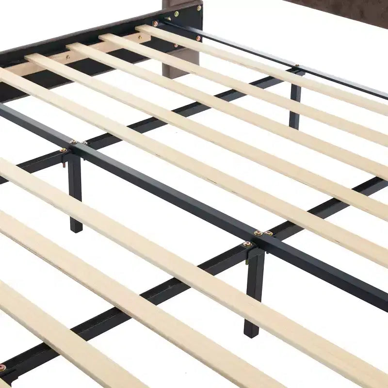 Whisen 43.3 King Sleigh Platform Bed Frame with Wingback Headboard, Scroll Footboard, Button Tufted Velvet, Rust-Resistant Hardware, Easy Assembly