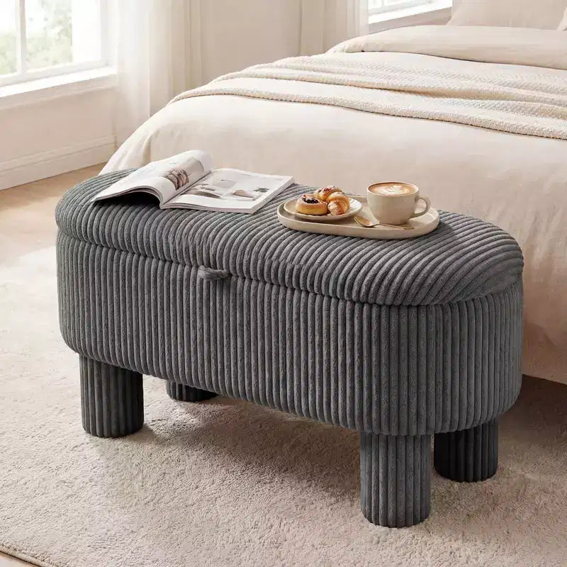 Costway 42 Storage Ottoman Bench with Hidden Storage Compartment & Legs for Living Room Gray/Beige