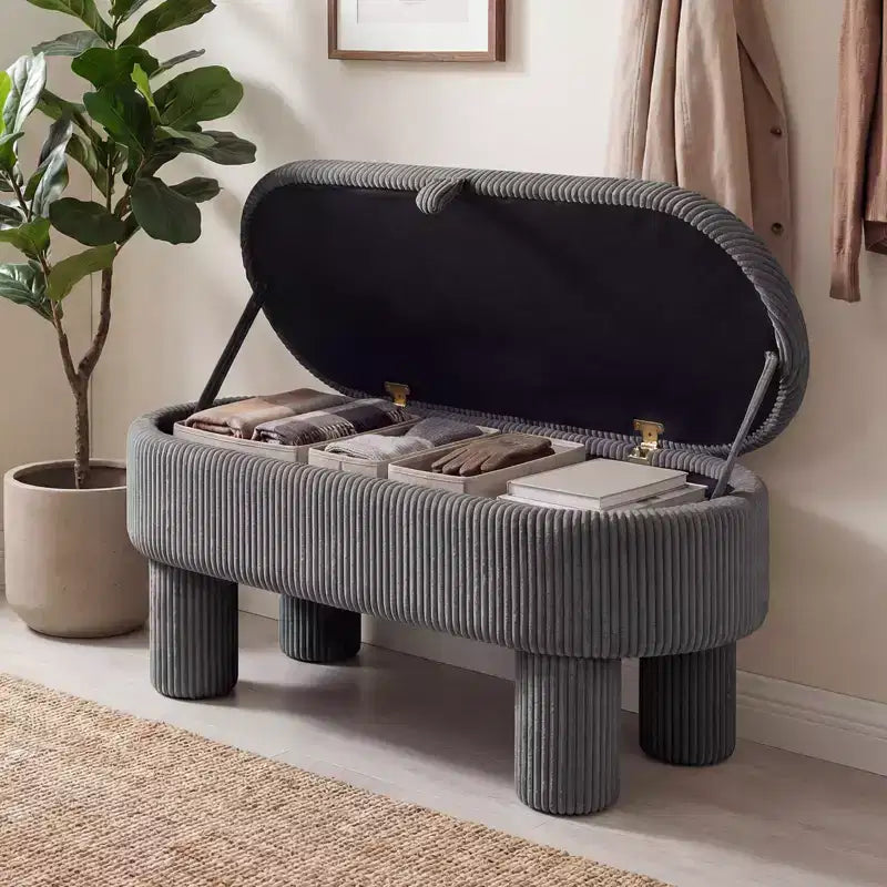 Costway 42 Storage Ottoman Bench with Hidden Storage Compartment & Legs for Living Room Gray/Beige