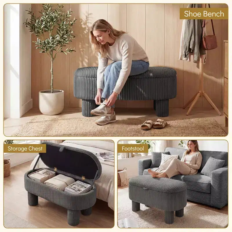 Costway 42 Storage Ottoman Bench with Hidden Storage Compartment & Legs for Living Room Gray/Beige