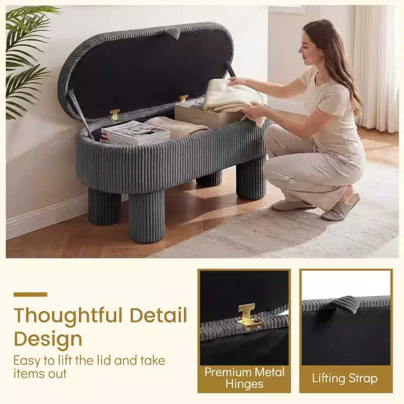 Costway 42 Storage Ottoman Bench with Hidden Storage Compartment & Legs for Living Room Gray/Beige
